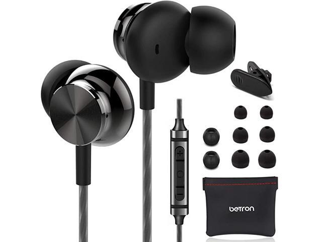 BS10 Earbuds with Microphone and Volume Control in Ear Ergonomic Noise Isolating Headphones Powerful Bass Sound Black