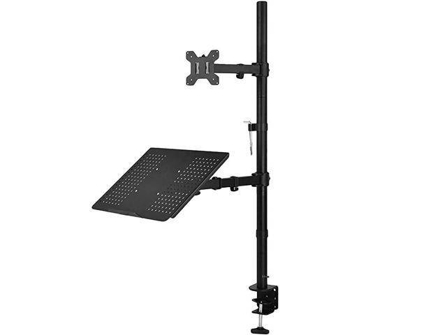 Extra Tall Single LCD Monitor Stand Desk Mount with Laptop Tray for 1 Laptop Notebook and 1 LCD Monitor Mount Fully Adjustable Fits up to 17 inch