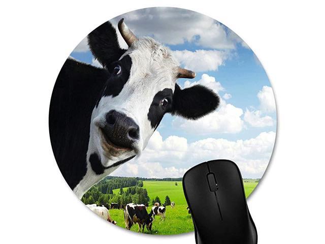 Cute Animal Milk Cow Pasture Meadow Grassland Funny Round Mouse Pad Custom