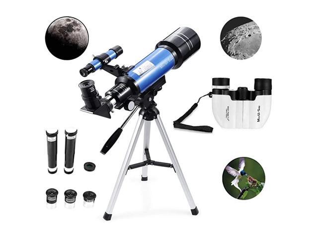 70mm Refractor Telescope + 8X21 Compact HD Binoculars for Kids and Astronomy Beginners Travel Telescope for Moon Stars Viewing Bird Watching
