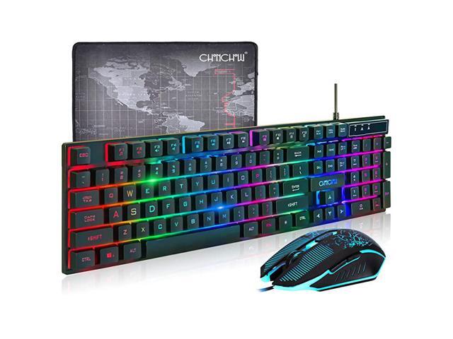 Upgrade Version LED Backlit Gaming Keyboard and Mouse Combo USB Wired Rainbow Gaming Keyboard Mechanical Feeling for PS4 PC Windows MacBlack