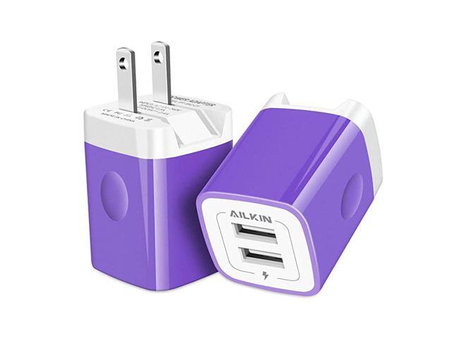 2Pcs Foldable Charger Plug Dual Port Flat Smart IC USB Wall Charger Box Base Block for Phone XR Max XS X Galaxy S10e 10+ Plus S9 S8 J8 Fire 10