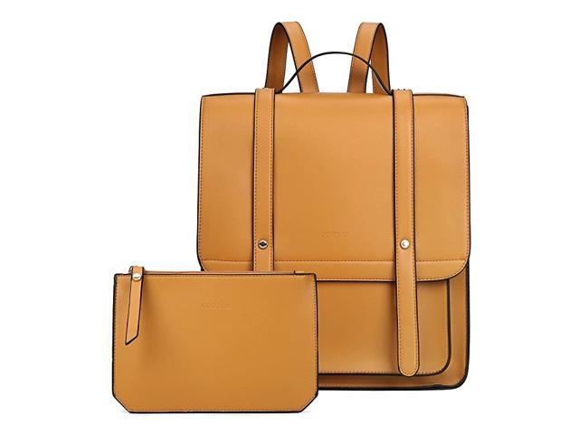 Laptop Backpack Women Briefcase PU Leather Satchel Backpack for School Messenger Bag Fits up to 14 Inch Laptop with Small Purse Brown