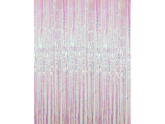 32 ft x 98 ft Metallic Tinsel Foil Fringe Curtains for Party Photo Backdrop Wedding Decor Iridescent1 Pack