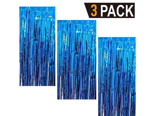 32 ft x 98 ft Metallic Tinsel Foil Fringe Curtains for Party Photo Backdrop Wedding Decor Navy Blue3 pcs