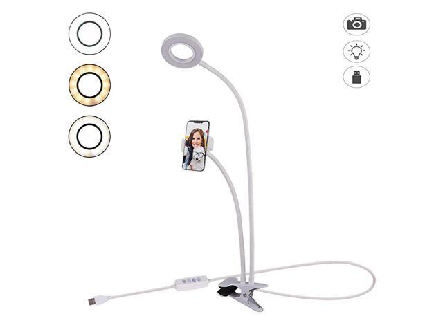 Selfie Ring Light with Cell Phone Holder Stand for Live StreamMakeup LED Camera Lighting 3Light Mode with Flexible Arms Compatible with All iPhone