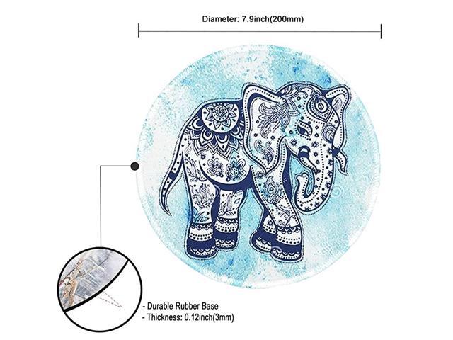 Mouse PadAnti Slip Rubber Round Mousepads Desktop Notebook Mouse Mat for Working and Gaming Blue Elephant