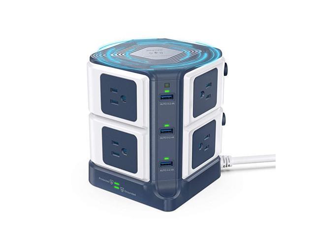 USB Power Strip with Wireless Charger 8Outlet Surge Protector and 40W 6Port USB Charging Dock Station1500 JoulesETL ListedDorm Room Accessories