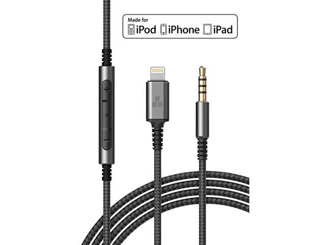 MFi Certified Replacement Headphone Cable with iPhone Lightning Connector 35mm Audio Aux Cord with Mic Volume Control Remote Compatible with
