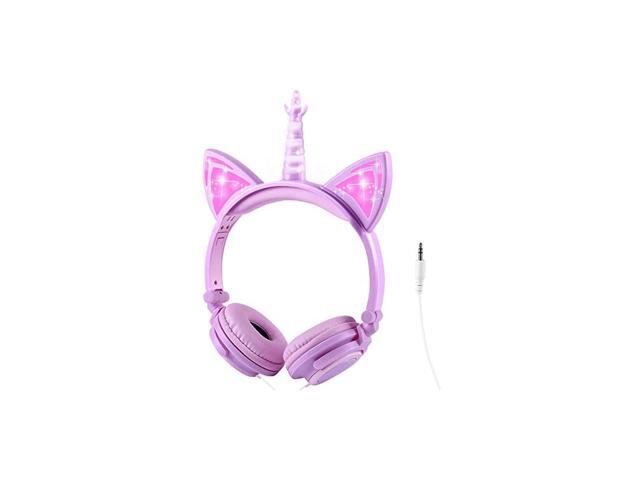 Headphones Cute Unicorn Cat Ear Headphones Foldable and Adjustable Safe Wired On Ear Headphones for Girls Teen Adult CosplayDancePartyBirthday