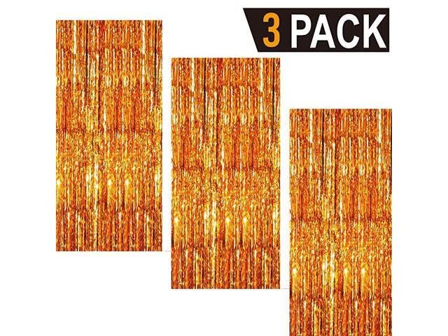 32 ft x 98 ft Metallic Tinsel Foil Fringe Curtains for Party Photo Backdrop Wedding Decor 3 PacksOrange