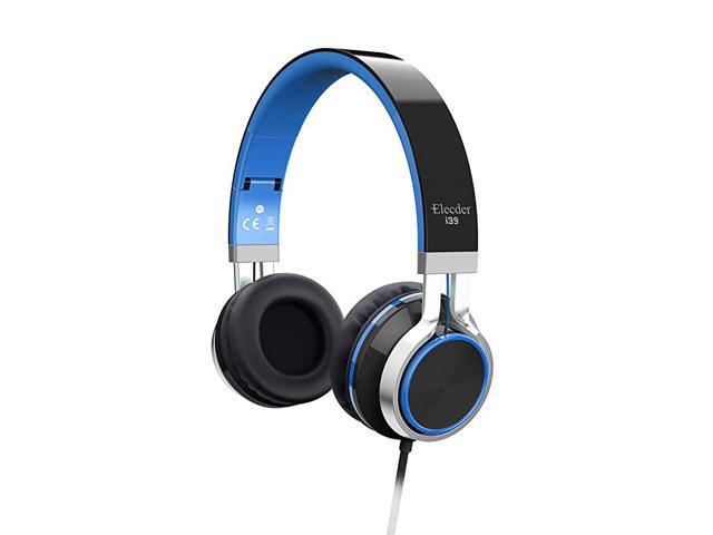 i39 Headphones with Microphone Foldable Lightweight Adjustable On Ear Headsets with 35mm Jack for Cellphones Computer MP34 Kindle School BlueBlack