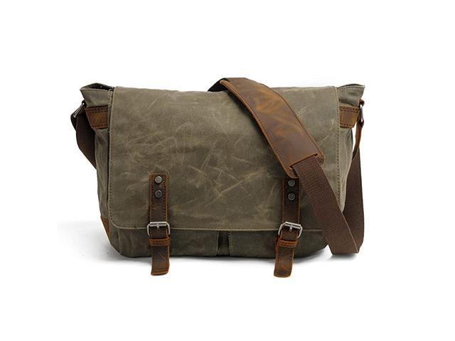 Mens Waxed Canvas Messenger Bag Shoulder Crossbody Laptop School Bag Satchel M49Army Green