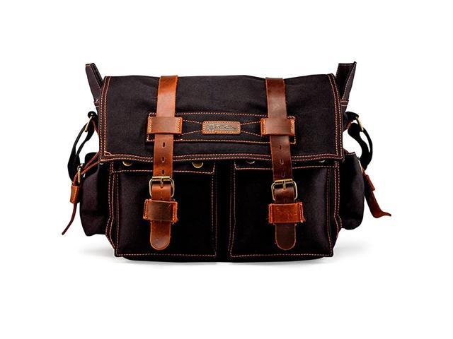 Mens Canvas Leather Messenger Bag for 14 15 17 Laptop Vintage Shoulder Crossbody