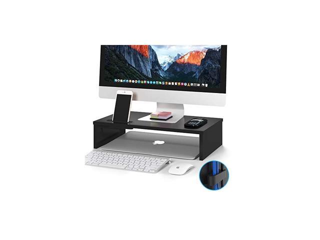 Monitor Stand Riser 167 Inch Wood Monitor Riser Stand with Storage Organizer Desktop Ergonomic Monitor Stand Riser with Cellphone Holder and Cable