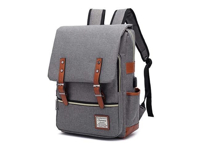 Laptop Backpack for Women Men Vintage Slim School Backpack with USB Charging Port for 156 Inches Macbook Grey