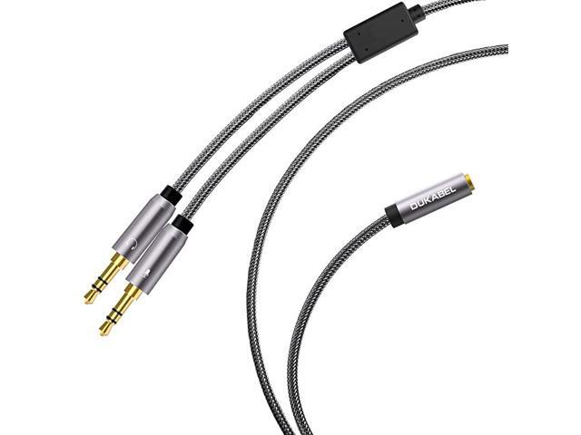 Headset Splitter Cable 4ft12m 3Pole TRS MicrophoneMale AudioMale to Single 4Pole TRRS Famle Jack Headphone AdapterCrystalNylon Braided 24K Gold