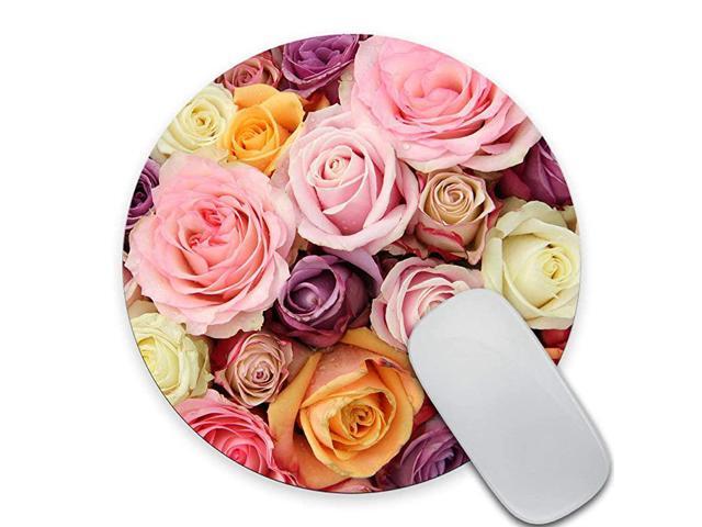 Floral Round Mouse Pad Circular Flowers Mouse Pads Pink Purple Yellow