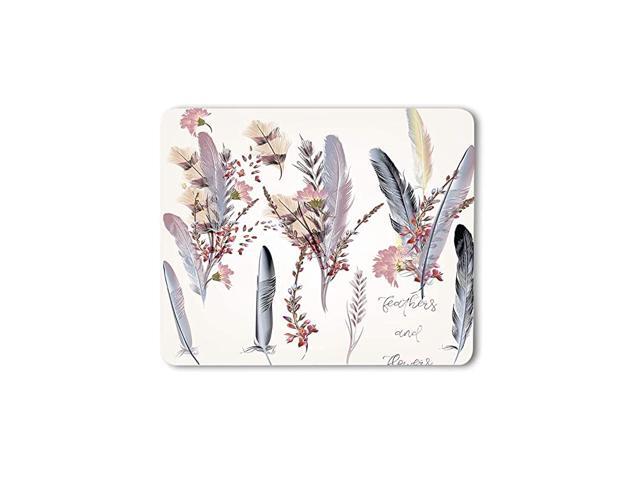 Feather Mouse Pad Fashion Flower Nature Pastel Wedding Animal Stylish Romantic Gaming Mouse Mat NonSlip Rubber Base Thick Mousepad for Laptop