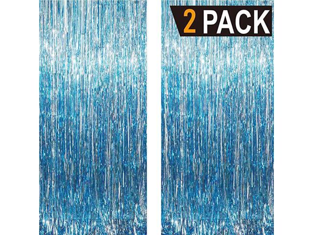 32 ft x 98 ft Metallic Tinsel Foil Fringe Curtains for Party Photo Backdrop Wedding Decor 2 PacksLight Blue