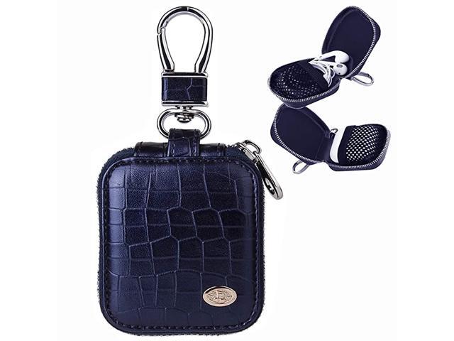 Earbud Carrying Case Small Compatible with AirPods PU Leather Hard Portable Earphone Case Protective Storage Pouch Bag with Mesh Pocket Keychain