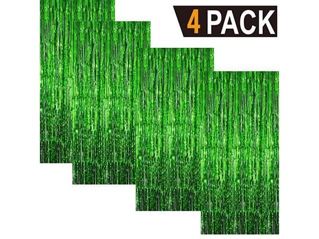 32 ft x 98 ft Metallic Tinsel Foil Fringe Curtains for Party Photo Backdrop Wedding Decor 4 PacksGreen