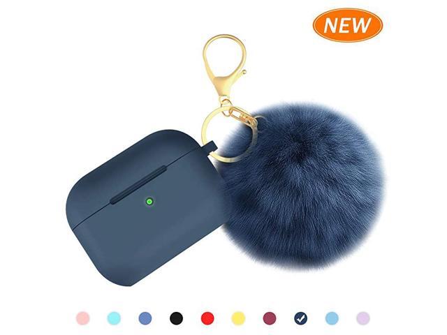 for Airpods Pro Case Soft Silicone Case with Cute Pom Pom Keychain Shockproof Slim Protective Cover for AirPods Pro Charging Case Visible Front LED