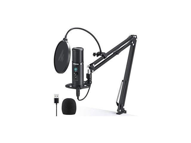 USB Microphone Zero Latency Monitoring AUPM422 192KHZ24BIT Professional Cardioid Condenser Mic with Touch Mute Button and Mic Gain Knob for