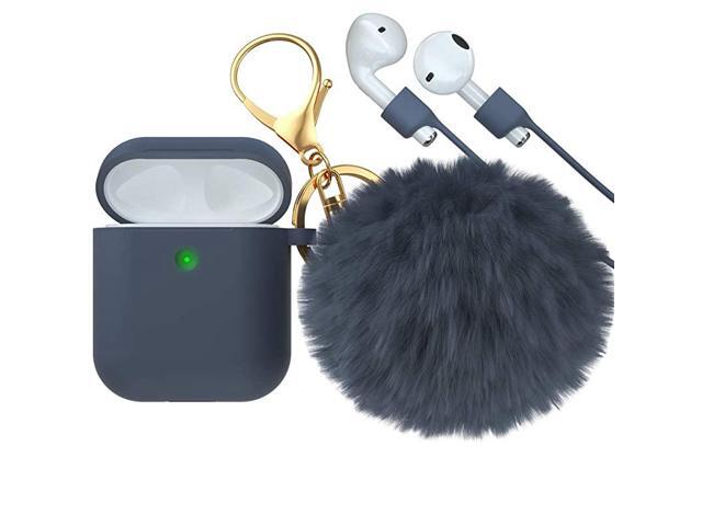 for Airpod CaseSilicone Airpods Case Cover with Fur Ball Keychain Compatible with Apple Airpods 21 Front LED Visible