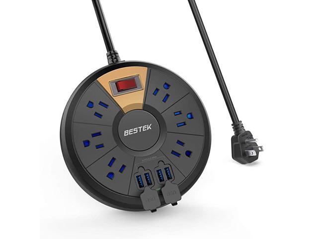 6Outlet Round Power Strip with 4 USB Ports Desktop Charging Station 6 Ft Long Extension Power Cords 220 Joules UltraCompact for Dorm Room Bedside