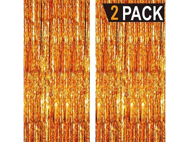 32 ft x 98 ft Metallic Tinsel Foil Fringe Curtains for Party Photo Backdrop Wedding Decor 2 PacksOrange