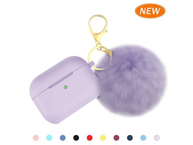 for Airpods Pro Case Soft Silicone Case with Cute Pom Pom Keychain Shockproof Slim Protective Cover for AirPods Pro Charging Case Visible Front LED