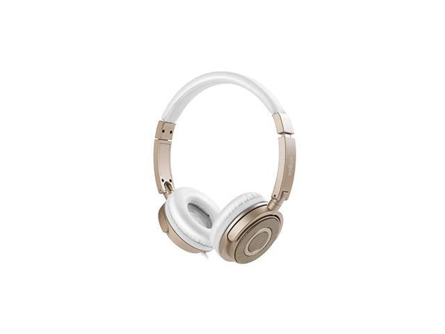on ear headphones lightweight and foldable bass headphones with volume control and microphone Gold white