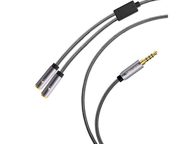 Headphone Splitter 4ft 12m Shielded 4Pole TRRS 35 Y Splitter Cable 2Way Female to Male Headphone Adapter Stereo Audio CrystalNylon Braided 24K Gold