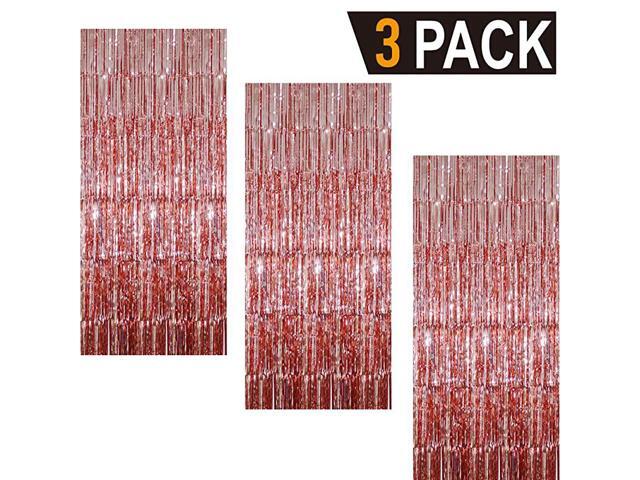 32 ft x 98 ft Metallic Tinsel Foil Fringe Curtains for Party Photo Backdrop Wedding Decor 3 Packs Rose Gold