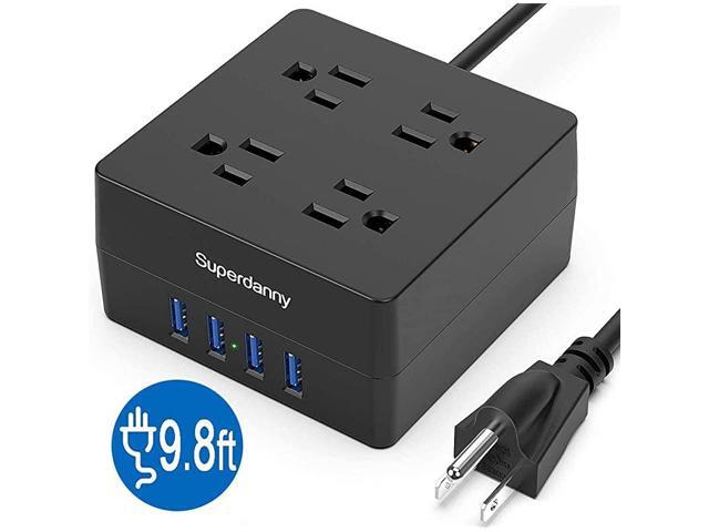USB Power Strip Surge Protector Mountable Charging Station with 4 Widely Spaced AC Outlets 4 Smart USB Ports 5ft Desktop Extension Cord for Home