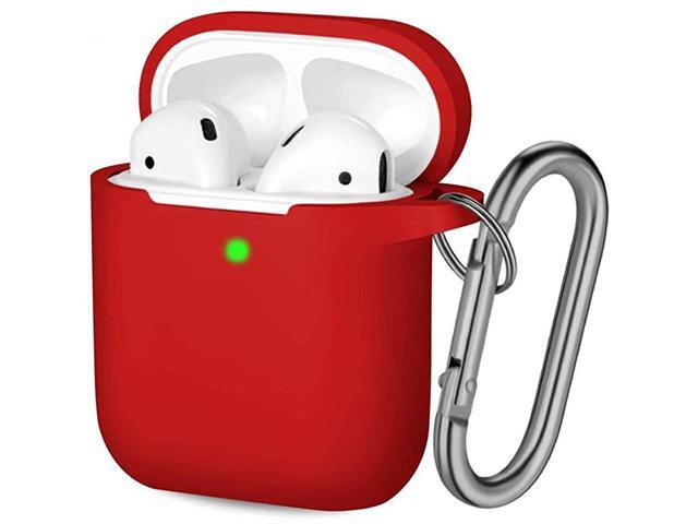 Compatible with AirPods Case Front LED Visible Soft Silicone Protective Cases Cover Skin Designed for Apple AirPod 2 1 Women Men with Keychain Red