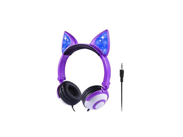 Kids Headphones for Girl Glowing Kids Headset with 35mm Jack 85dB Volume Control for Hearing Protection Cat Ear Headphones for School Birthday Gifts