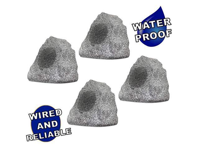 4R4G New Wired Outdoor Garden Waterproof Granite Rock Patio Speakers set of 4