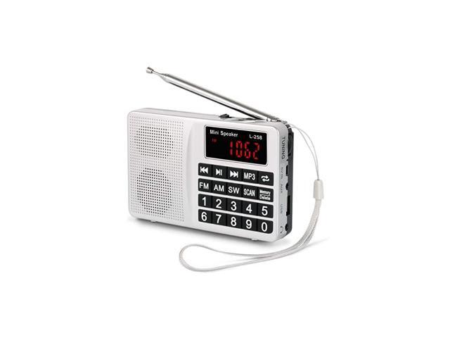 Small Portable Radio AM FM SW Digital Rechargeable Radio with Neodymium Speaker Large Buttons Support USB SD TF Card MP3 PlayerSilver