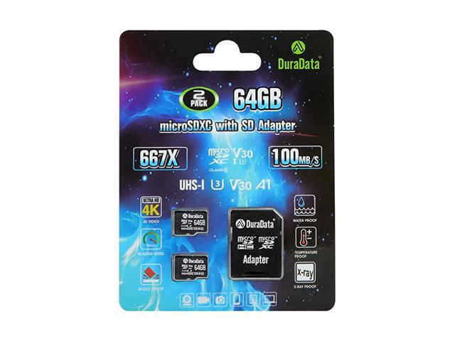 2Pack 64GB MicroSD Card Plus Adapter 2X 64 GB Micro SD SDXC Memory Card 100MBs V30 A1 U3 UHD 4K Video MicroSDXC Card for GoPro Camera Galaxy LG