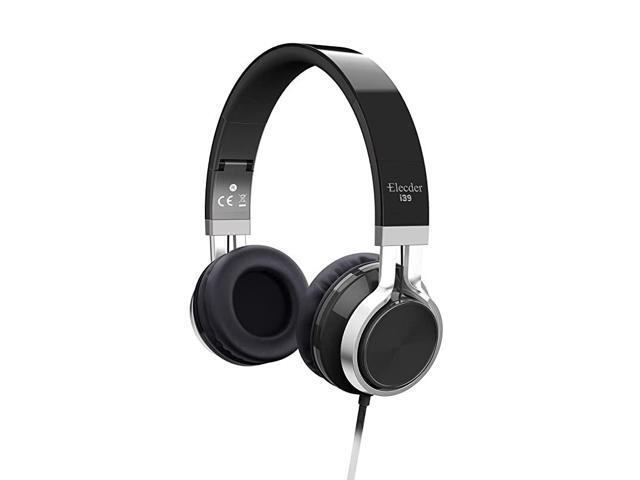 i39 Headphones with Microphone Foldable Lightweight Adjustable On Ear Headsets with 35mm Jack for Cellphones Computer MP34 Kindle School Dark Black