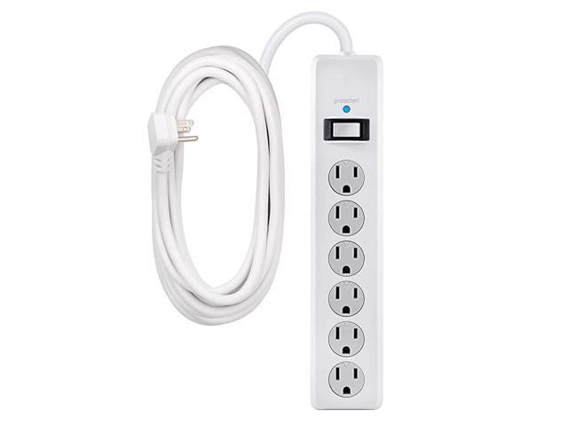 6 Outlet Sur Protector 20 Ft Extension Cord Power Strip 800 Joules Flat Plug TwisttoClose Safety Covers White 50770