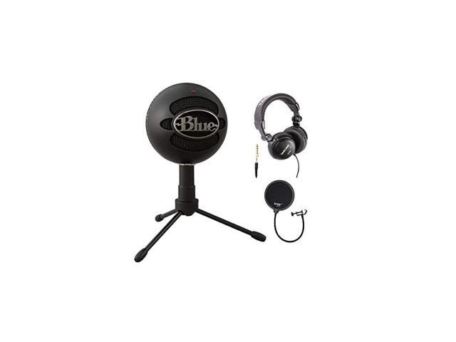 Snowball iCE Condenser Microphone Black with Studio Headphones and Knox Pop Filter Bundle