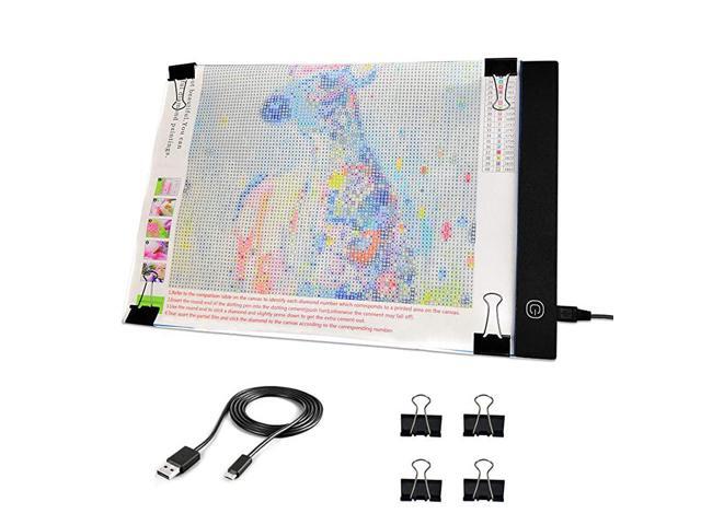 LED Light Pad Diamond Painting A4 Light Box Tracing Light Board with 3 Brightness Ideal for Sketching Animation Drawing Light Box with 4 Fasten Clips