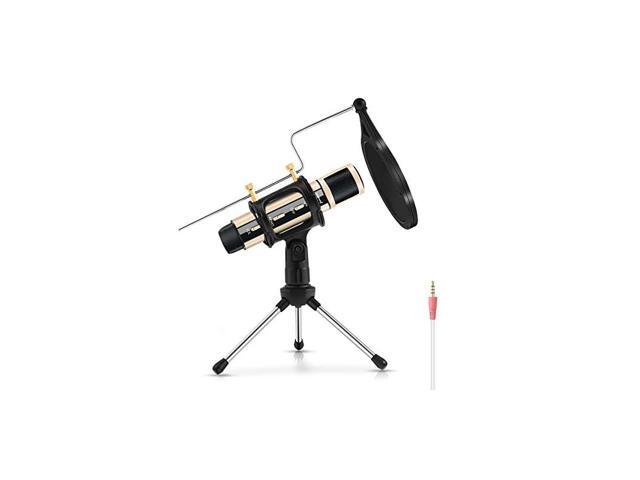 Studio Recording Microphone Condenser Broadcast Microphone wStand Builtin Sound Card Echo Recording Karaoke Singing for Phone Computer PC