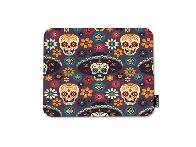 Day of The Dead Mouse Pad Seamless Pattern with Sugar Skulls Flowers on Dark Background Decor Gaming Mouse Pad Rectangle NonSlip Rubber Mousepad