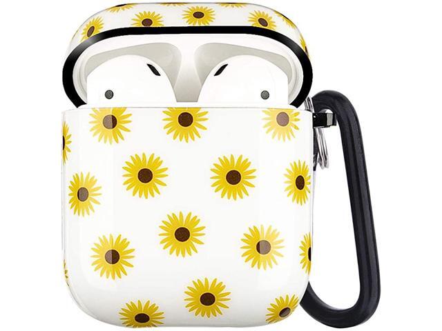 Airpods Case Flower Protective Hard Case Cover Portable Shockproof Women Girls with Keychain for Airpods 21 Charging Case Sunflower