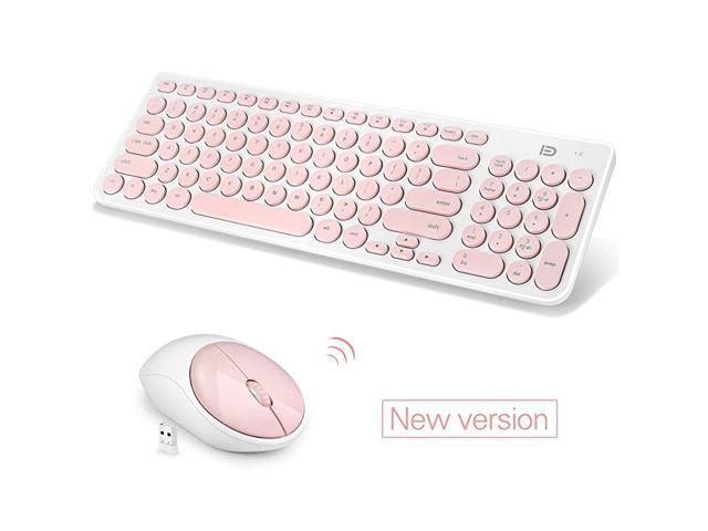Wireless Keyboard and Mouse Combo iK6630 24GHz Cordless Cute Round Key Set Smart PowerSaving Quiet Slim Combo for Laptop ComputerTV and Mac Salmon