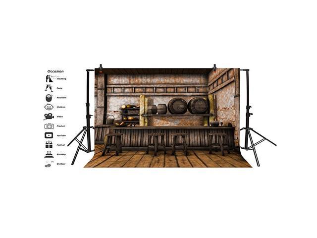 6x4ft Wooden Medieval Tavern Backdrop for Photos Fairytale Western Salloon Wood Building Interior Barrel Counter Stool Photography Background Photo Studio Props 